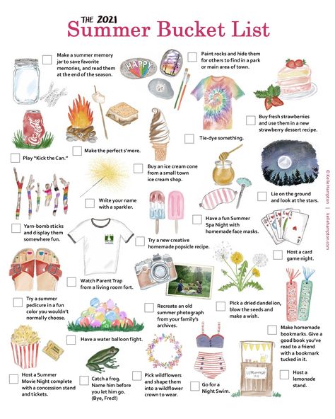 Things To Do On Holidays At Home, Summertime Bucket List, Summer Must Do List, May Bucket List Ideas, Spring Bucket List For Kids, June Bucket List Ideas, Bucket List Things To Do, Summer Todo List, Summer Bucket List Art