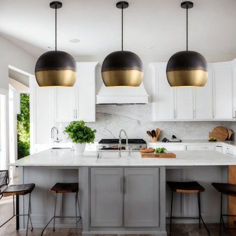 6 Practical Kitchen Cabinet Ideas Brass Dome Pendant Light, Fixture Brass, Dome Light Fixture, Luxurious Kitchen Design, Dome Pendant Light, Art Deco Lamp, Light For Kitchen, Kitchen Island Light, Deco Lamp