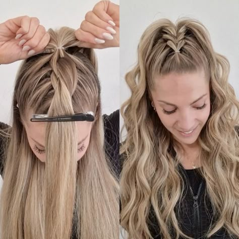 Hens Party Hairstyles, Semi Casual Hairstyles, Hair Styles With Plaits, Quick Nice Hairstyles, Easy Teenage Hairstyles, Hen Do Hairstyles, Easy New Year’s Eve Hairstyles, Elastic Braids Hairstyles, Extra Curly Hairstyles