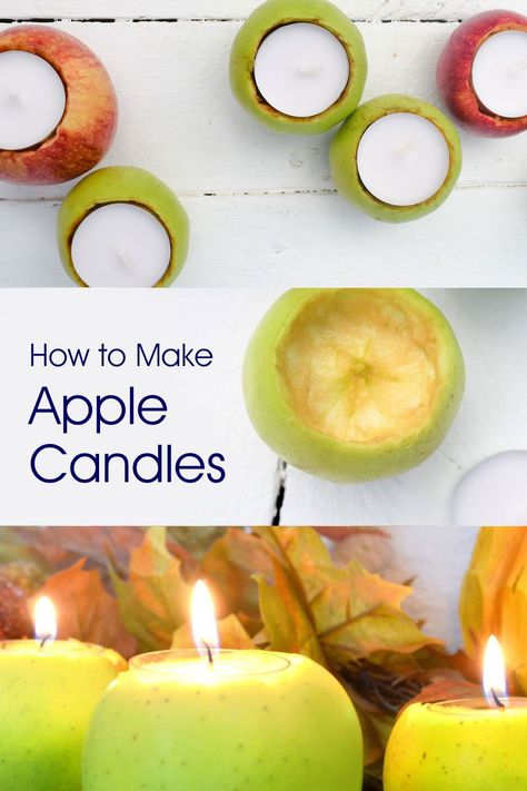 These cute apple candles will brighten up any fall party! Learn how to carve small apples to make tea light candles. Apple Candle Holders, Pumpkin Tea Lights, Diy Apple, Craft Projects For Adults, Pumpkin Tea, Battery Operated Tea Lights, Apple Tea, Make Tea, Apple Candles