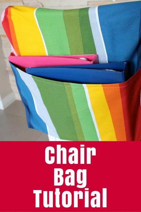 Sew a bag to hang on the back of a chair with this chair bag tutorial - perfect for school or your desk at home. Classroom Chair Covers, School Chair Pockets, Seat Sacks, Chair Pockets, Sewing Chair, Chair Back Covers, Tote Bag Tutorial, Zipper Pouch Tutorial, Library Bag