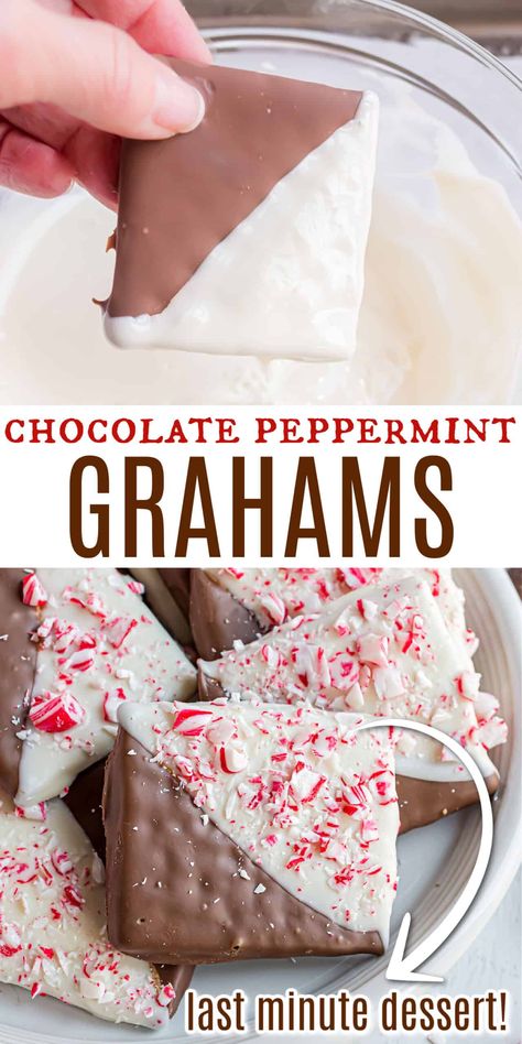 Chocolate Peppermint Grahams are the perfect last minute holiday treat. Peppermint Bark gets a chocolate graham cracker boost! These holiday treats covered in chocolate and peppermint are easy enough for the kids to make. Treats Covered In Chocolate, Shugary Sweets, Easy Christmas Treats, Christmas Baking Recipes, Chocolate Graham Crackers, Candy Recipes Homemade, Christmas Candy Recipes, Bark Recipe, Holiday Snacks