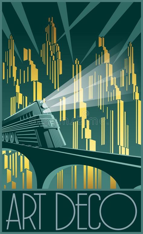 Art Deco Poster Design, Art Deco Graphic Design, Future Illustration, Art Deco City, Arte Art Deco, Art Deco Design Graphics, Art Deco Travel Posters, Art Deco Illustrations, Art Deco Artwork