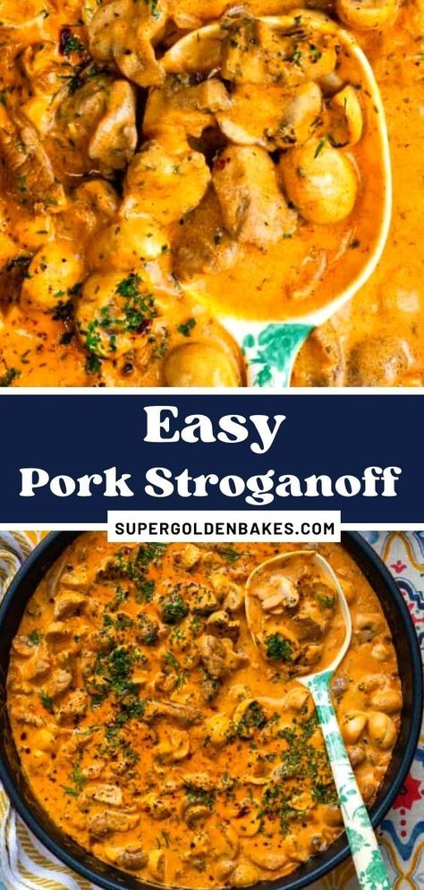 Pork Stroganoff Recipes Easy, Pork Stroganoff Recipes, Pork Strips Recipes, Pork Stroganoff Recipe, Pork Stroganoff, Pork Stew Meat, Pork Fillet, Pork Stew, Creamy Mushroom Sauce