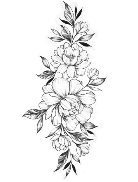 Roses And Leaves Tattoo, Dogrose Tattoo, Japanese Flower Tattoo Stencil, Mountain Flower Tattoo, Peonies Flower Tattoo, Tattoos For Women Floral, Tattoo Flower Designs, Peony Tattoo Design, Crisantemo Tattoo