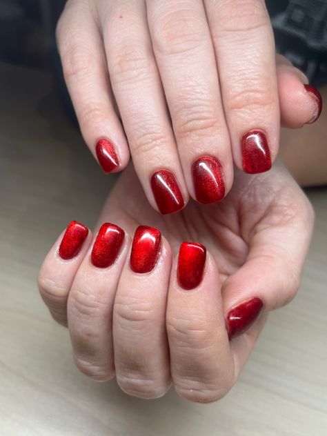 Red Cateye Nails, Red Cat Eye Nails, Red Cat Eye, Eye Nails, Cat Eye Gel, Best Nail Art Designs, Cat Eye Nails, I Love Nails, Red Cat