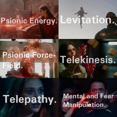 Wanda Maximoff's abilities Psylocke Aesthetic, Scarlett Witch Powers, Scarlet Vision, Mcu Oc, Witch Powers, Avengers Pictures, Avengers Imagines, Avengers Cast, Elizabeth Olsen Scarlet Witch