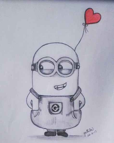 Drawing Ideas Easy Minions, Drawing Ideas Minions, Easy Minion Drawings, Minion Doodle, Drawing Minions, Minions Drawing, Minion Sketch, Minion Love, Funny Cartoon Drawings