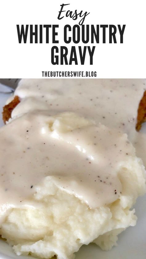 Home Made Country Gravy, Country Gravy For Biscuits, No Sausage Gravy, White Country Gravy, Homemade White Gravy, Biscuit Gravy, Country Gravy Recipe, White Gravy Recipe, Breakfast Gravy