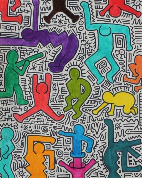 Keith Haring Tattoo, Haring Tattoo, Keith Haring Prints, Keith Haring Poster, Keith Haring Art, Haring Art, Middle School Art Projects, Dancing Figures, 6th Grade Art