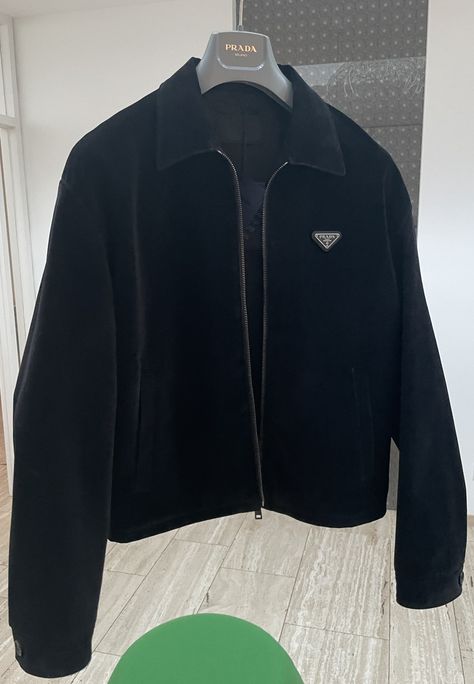 Prada Prada SS22 Black Nero Velvet Denim Blouson Jacket | Grailed Prada Denim Jacket, Prada Jacket Mens, Prada Streetwear, Guys Fashion Casual, Prada Jacket, Class Outfits, Mens Smart Casual Outfits, Designer Jackets For Men, Classy Outfits Men