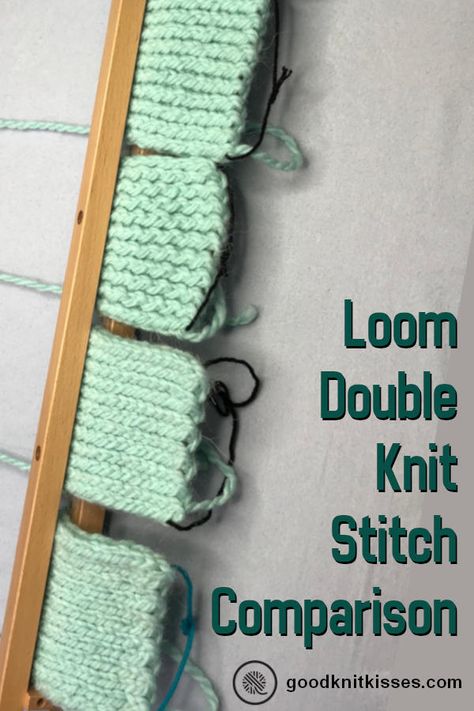 Compare six version of the stockinette stitch for double knit fabric on a loom. Learn when to slip, whether you should ewrap and see the results before you start. https://www.goodknitkisses.com/loom-double-knit-stockinette/ #goodknitkisses #loomknit #loomknitting #doubleknit #brioche #stockinette #loomstitches Loom Stitches, Loom Knitting Scarf, Loom Scarf, Loom Knitting Tutorial, Loom Knitting Stitches, Loom Knit Hat, Loom Crochet, Finger Crochet, Loom Projects