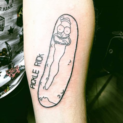 Pickle Rick Tattoo, Pickle Tattoo, Rick Tattoo, Rick And Morty Tattoo, Pickle Rick, Tattoo Leg, Broken Dreams, Traditional Tattoo Sleeve, Tattoo Flash Sheet