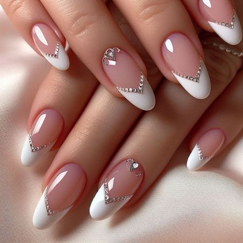 #nails #stylish_nails #nude #viva Nail Polish French Tip Ideas, Stone Nail Art Design, Nude Acrylic Nails With Design, French Nails Wedding, Nude Nails With Design, Short Bridal Nails, French Tip Coffin Nails, Wedding Nails Almond, Nude Nail Art