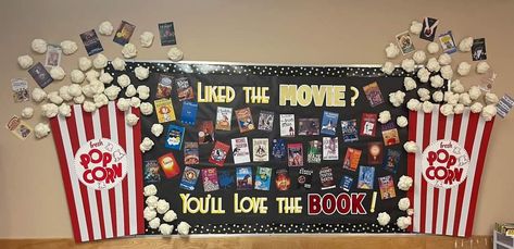 Netflix Theme, English Day, Fair Theme, School Library Displays, Library Bulletin Board, Movie Popcorn, Library Themes, Red Ribbon Week, Hollywood Theme