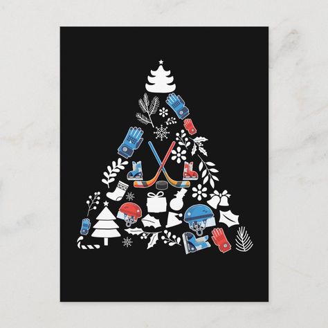 Hockey Christmas Tree, Hockey Christmas, Hockey Player, Christmas Postcard, Boys Christmas, Postcard Size, Wedding Pinterest, Ice Hockey, Rsvp Card