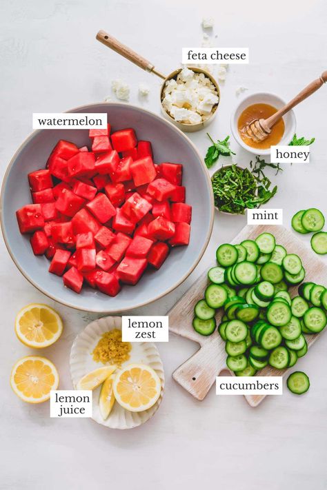 Watermelon Feta Salad ~Sweet & Savory Watermelon Salad Recipes, Watermelon Feta Salad, Watermelon And Feta, Watermelon Salad, Watermelon Recipes, Feta Salad, Summer Salad Recipes, Garden Recipes, Healthy Dishes