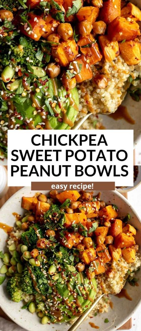 These sweet potato chickpea buddha bowls are easy to make, perfect for meal prep, healthy and vegan. These buddha bowls are easy to make and a gluten free dinner recipe. Whole Food Meals Vegetarian, Simple Healthy Dinner Recipes For Two, Vegan Meal Prep Sweet Potato, Easy Healthy Dinner Bowl Recipes, Nice Vegetarian Dinner, Sweet Potato Skillet Dinner, Healthy Whole Food Lunches, Banana And Sweet Potato Recipes, Easy Wfpb Meals