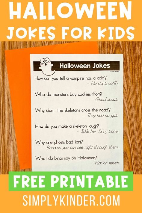 We all know that many kids love a good joke so here is a list of teacher-approved Halloween jokes for kids that your students will love. Grab the free printable below! Fall Jokes For Kids, Halloween Jokes For Kids, Halloween Lunch Jokes For Kids, Halloween Jokes For Kids Free Printable, Halloween Lunchbox Jokes, Decodable Readers, Halloween Jokes, Buy Cookies, Kids Classroom