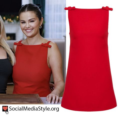 Selena Gomez's red bow detail dress from Selena + Chef: Home for the Holidays Selena Chef, One Piece Frock, Mini Red Dress, Selena Dresses, Elegant Outfit Classy, Sixties Fashion, Classy Dress Outfits, Bow Detail Dress, Home For The Holidays