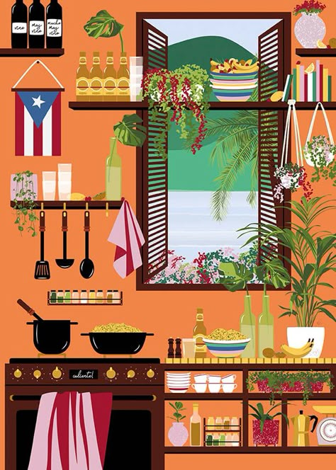 Puerto Rico Kitchen, Kitchen Canvas, Puerto Rico Art, Green Door, Puerto Rican, Wooden Wall Art, Kitchen Art, Kitchen Wall Art, Wall Collage