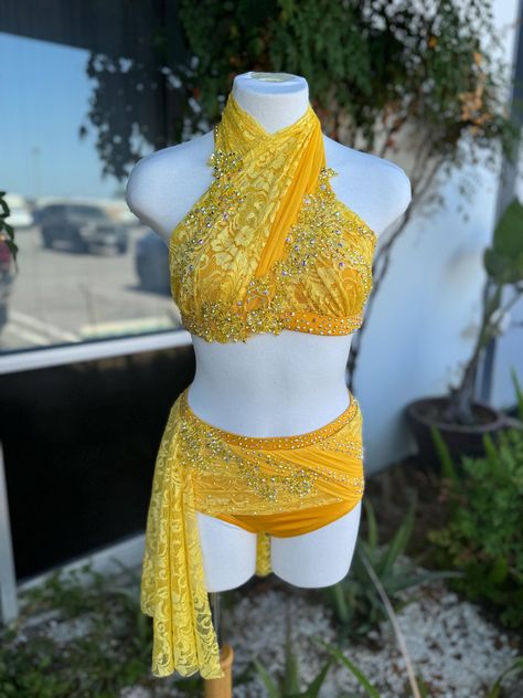 Lyrical Dress Costume, Rhinestone Dance Costume Ideas, Dance Costumes Yellow, Yellow Dance Costume, Sparkly Dance Costume, Solo Dance Costumes, Cute Dance Costumes, Pretty Dance Costumes, Lyrical Dresses