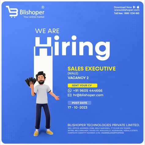 Hiring Poster Creative, Hiring Creative, Restaurant Brochures, Hiring Poster, Sales Executive, Poster Creative, Creative Poster, We Are Hiring, Social Media Design Graphics