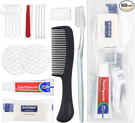 Amazon.com : HQSLsund 100 Sets Personal Hygiene Kit Bulk, Disposable Toothbrushes with Toothpaste Floss Comb Soap Cover and Vanity Kit, Toiletry Kits Homeless Supplies Bulk for Women,Men,Travel,Homeless : Health & Household Hygiene Kit, Toothbrush Toothpaste, Toiletry Kit, Bath Soap, Personal Hygiene, Project Ideas, Brushing Teeth, Comb, Toothpaste