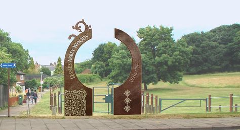 Park Gate Design Entrance, Entrance Portal Design, Park Entrance Design Landscape, City Entrance Gate, Exhibition Gate Entrance, Entrance Signage Landscape, Colony Entrance Gate Design, Kids Gate, Medicine Garden