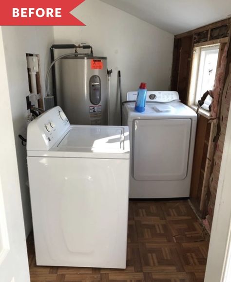 Back Porch Laundry Room, Hide Water Heater, Water Heater Closet, Washer Dryer Laundry Room, Basement Diy, Furnace Room, Garage Laundry Rooms, Stacked Laundry Room, Laundry Room Ideas Small Space