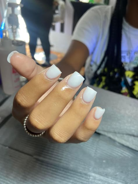 Basic Short White Nails, Super Short White Acrylic Nails, Nub Nails Shorts, White Nails Very Short, Short Layover Nails, Short Acrylic Full Set, Regular Acrylic Nails Short, Short Thick Acrylic Nails, Rlly Short Acrylic Nails