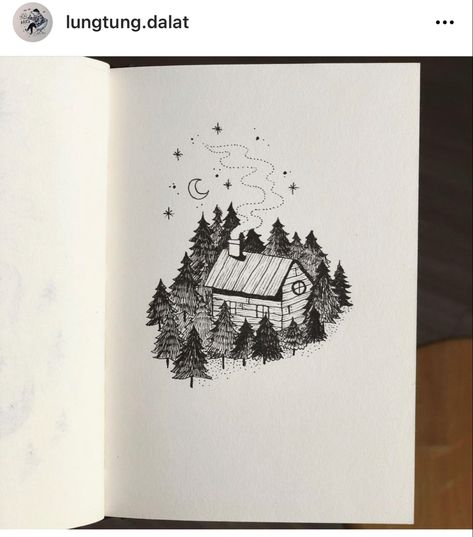 The Forest Tattoo, Forest Tattoo Design, Cabin Tattoo, Wood Tattoo, House In The Forest, Forest Tattoo, Jungle House, Forest Tattoos, Forest House