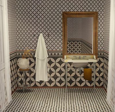 Sims 4 Vintage Bathroom Cc, Sims Farm, Versace Tiles, Sims2 Cc, Vintage Bed Frame, Sims Furniture, Furniture Cc, French Country Bathroom, Victorian Bathroom