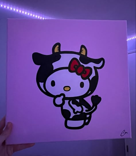 Hello Kitty And Friends Canvas Painting, Lol Doll Painting Canvas, Hello Kitty Easy Painting, Hello Kitty Canvas Painting Ideas, Hello Kitty Painting Canvases Easy, Cute Hello Kitty Painting, Kuromi Painting Canvas, 8x10 Canvas Painting Ideas Easy, Painting Ideas Sanrio