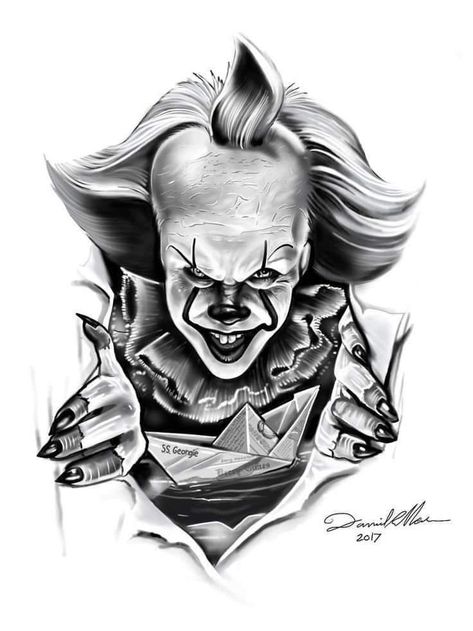 Pennywise Tattoo, Evil Clown Tattoos, Horror Movie Tattoos, Chicano Tattoos Sleeve, Clown Tattoo, Movie Tattoo, Movie Tattoos, Black Guy, Pennywise The Clown