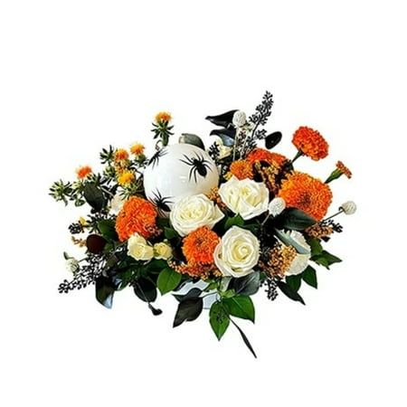 A Halloween-inspired floral design features vibrant marigolds accented with bold orange and black elements. This striking combination is accented with a spider keepsake, creating a bewitching and festive centerpiece for the holiday. Cactus Flower Florists proudly serves the Scottsdale area. We are committed to providing great customer service, the finest floral arrangements, beautiful floral designs, as well as gift baskets and much more. Our customers are important to us and our friendly staff is dedicated to making your experience a pleasant one. We will always go the extra mile to make your floral gift perfect! Size: Standard. Holiday Cactus, Festive Centerpieces, Extra Mile, Cactus Flower, Floral Gifts, Spider Web, Fall Pumpkins, Floral Designs, Gift Baskets