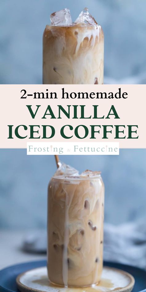 Iced Coffee Creamer Recipe, Ice Coffee Frappe Recipe, Coffee Recipes With Vanilla Syrup, Vanilla Cold Coffee Recipes, Homemade Starbucks Drinks Iced Coffee, Bulk Iced Coffee Recipe, Simple Cold Coffee Recipes, Basic Coffee Recipes, Blonde Roast Iced Coffee Recipes