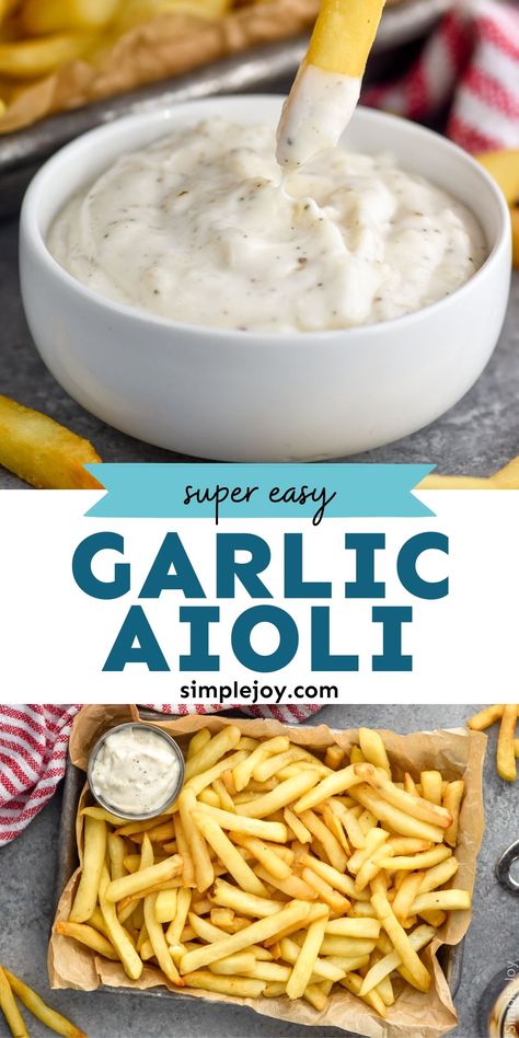 Garlic Aioli is such a simple and delicious sauce recipe. Use it as a topping for your hamburgers or as a dipping sauce for fries. It's even amazing on vegetables. Burger Aioli Sauce, Garlic Aioli Sandwich, Aioli For Fries, Aoli Sauce Recipes, Aoli Recipes, Cream Cheese Dipping Sauce, Sauce For Fries, Aioli Sauce Recipe, Mix Vegetable Recipe