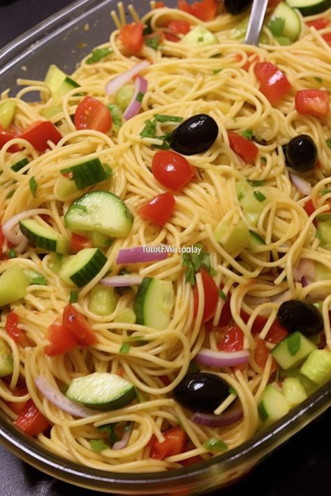 California Spaghetti Salad - Delicious Dinner Spaghetti Slaw, Shrimp Spaghetti Salad, Pasta Salad Using Spaghetti Noodles, Salad With Spaghetti Dinner, Spaghetti Salads, Speggetti Recipes Salad, California Pasta Salad, Easy Spaghetti Salad With Italian Dressing, Spaghetti Salad With Italian Dressing