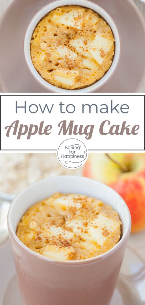 Easy recipe for super delicious apple mug cake from the microwave. The delicious cake with apples takes only 5 minutes. Microwave Apple Cake, Apple Mug Cake Microwave, Mug Cakes Recipes, Apple Mug Cake, Cake With Apples, Cinnamon Mug Cake, Microwave Apples, Apple Blondies, Apple Cinnamon Cake