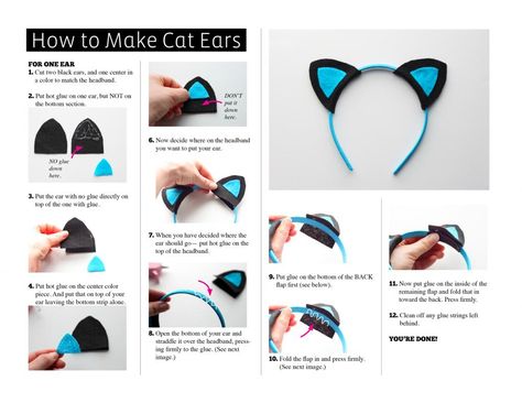 How to make cat ears. #halloween #costume #girls DIY, pattern, crafts How To Make Cat Ears Diy, Cat Ear Headband Diy, How To Make Cat Ears, Cat Ears Diy, Felt Cat Ears, Make Cat Ears, Diy Cat Ears, Ears Tutorial, Bat Ears