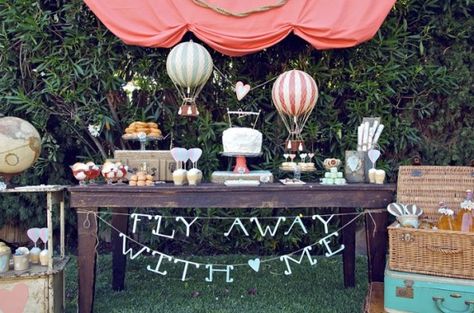 fly away with me Creative Wedding Sign, Hot Air Balloon Wedding, Travel Inspired Wedding, Unique Bridal Shower Gifts, Hot Air Balloon Party, Vintage Hot Air Balloon, Unique Bridal Shower, Travel Theme Wedding, Have Inspiration