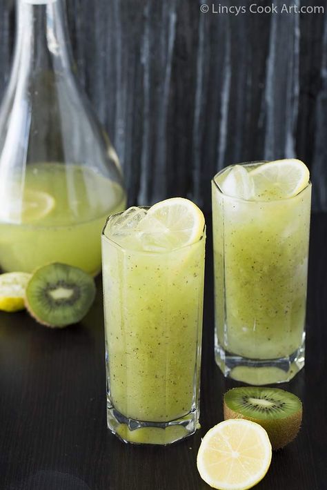 Kiwi Lemonade Recipe ~ Lincy's Cook Art Cool Drinks To Make, Tasty Summer Drinks, Cool Drink Recipes, Kiwi Lemonade Recipe, Summer Drinks Easy, Milk Shake Recipes, Cool Summer Drinks, Lemonade Simple Syrup, Kiwi Lemonade