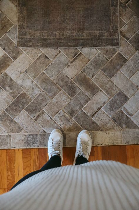 Brick-look tile: Two Patterns to try - Shoe Makes New Tile Patterns Design, Diy Window Shutters, Brick Tiles Bathroom, Herringbone Brick Floor, Herringbone Tile Pattern, Brick Floor, Brick Look Tile, Creative Layout, Renovation Tips