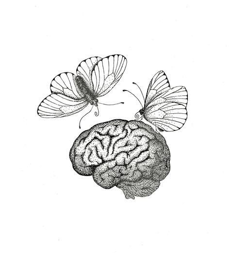 Brain And Butterfly Tattoo, Neuroscience Tattoo Psychology, Neuro Tattoo, Brain Anyersym Tattoo, Flower Brain Tattoos, Brain Butterfly, Psych Tattoo, Neuro Tattoo The Brain, Psychology Drawing