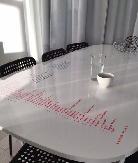 so its a dining table, but i imagine it would make for a decent low maintenance map board Whiteboard Table, Whiteboard Sticker, Whiteboard Wall, Multipurpose Furniture, Workspace Design, Multifunctional Furniture, Dry Erase Board, Clear Stickers, Home Office Design