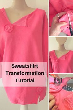 Upcycle A Sweatshirt, Sweatshirt Refashion Diy Upcycle, Sweatshirt Alterations Ideas, Altered Sweatshirts Diy, Sweatshirt Redo Diy, Sweatshirt Makeover Ideas Diy, Sweatshirt Diy Refashioning, Sweatshirt Alterations, How To Dress Up A Sweatshirt