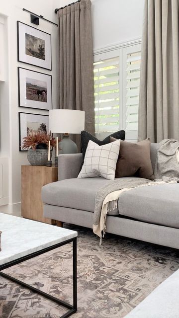 Behind Couch Wall Decor With Window, Grey And Oatmeal Living Room, Curtain Behind Sofa, Living Room Grey Curtains, Curtains To Match Grey Couch, Grey Sofa Living Room Curtain Ideas, Gray Couch Curtain Ideas, Light Grey Sofa Styling, Light Grey Curtains Living Room