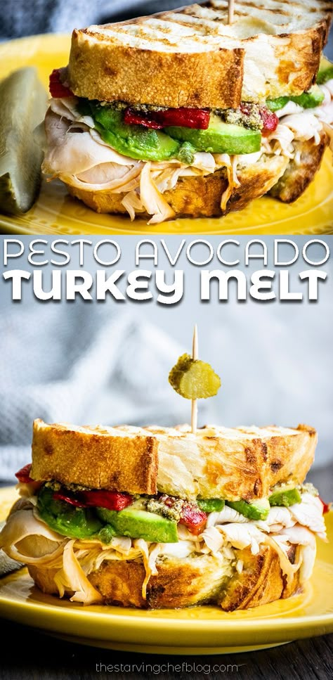 Turkey Avocado Sandwich, Turkey Melt, Turkey Avocado, Panini Recipes, Melt Recipe, Avocado Pesto, Hot Sandwich, Turkey Sandwiches, Delicious Sandwiches