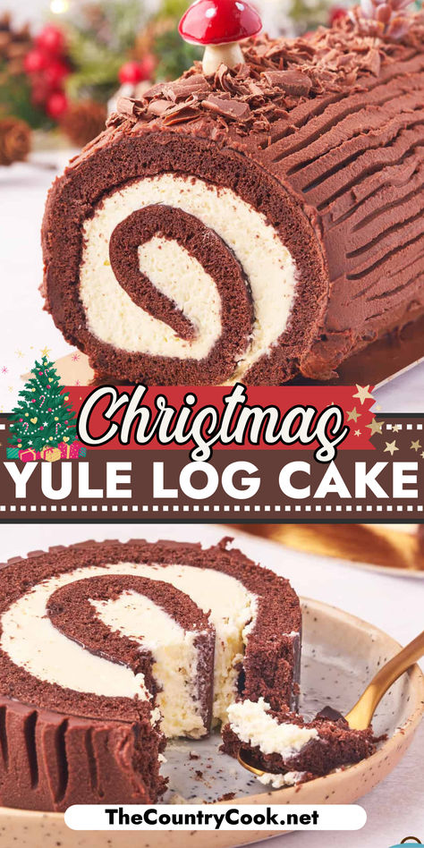 Jamie Oliver Yule Log, Xmas Yule Log Cake, Easy Christmas Yule Log Cake, Cake Log Recipe, Christmas Yule Log Cake Red Velvet, Almond Yule Log Cake, Christmas Log Dessert, Gluten Free Christmas Log Cake, Chocolate Roll Cake Yule Log